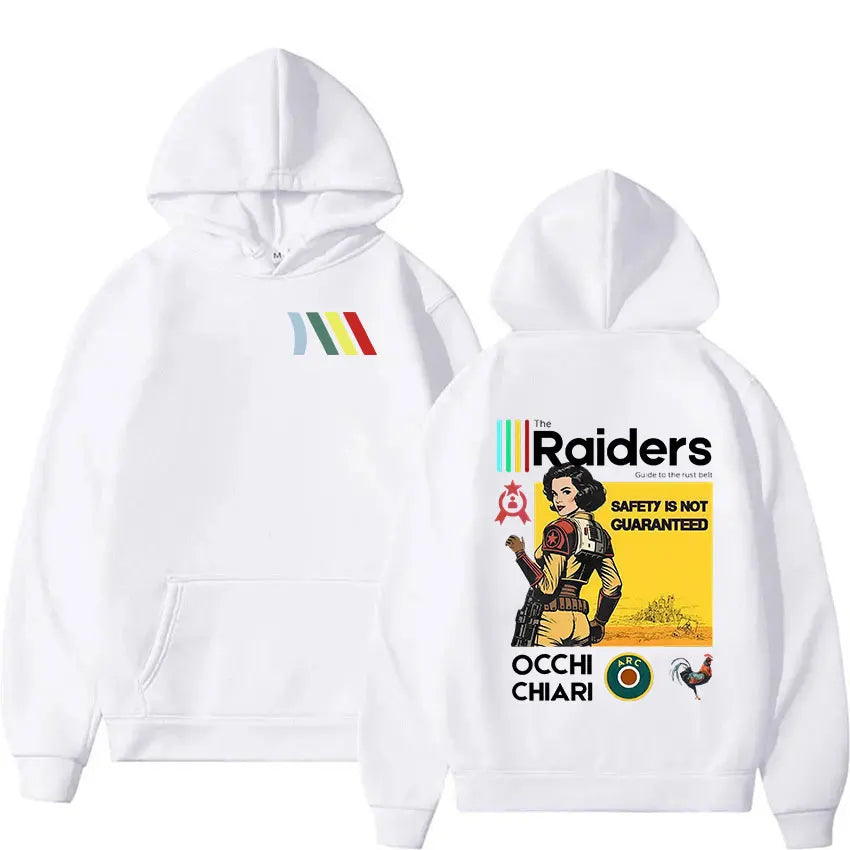 Sweat à capuche blanc ARC Raiders - La sécurité n'est pas garantie